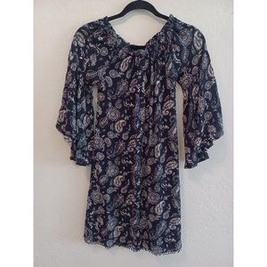 Knox Rose Dress Womens Sz XS Black Paisley Lightweight Flowy Fringe Boho Casual